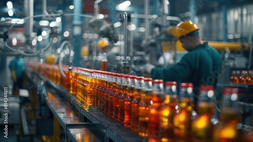Wallpaper Mural Factory industrial, A Beverage factory production line supervisor and employees working together on beverage production line in beverage factory, industrial background. Torontodigital.ca