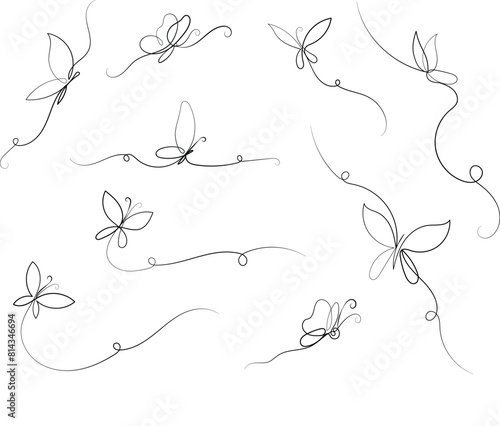 Set of Aesthetic Line Art Butterflies