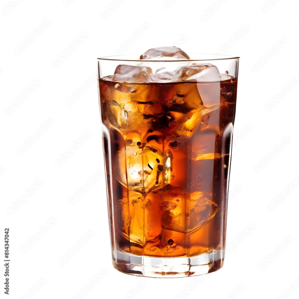 Glass of cola with ice isolated on transparent background generative ai, cut out, or clipping path. Glass of cola with ice isolated on transparent background generative ai, cut out, or clipping path.
