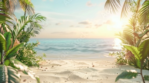 Vacation Concept with Beach. Holiday Background with Natural Plant Elements. photo