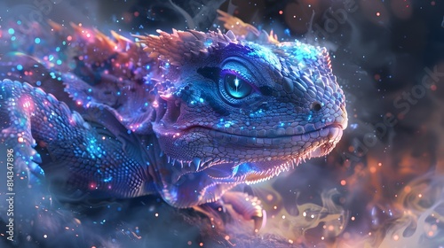 Mesmerizing Iridescent Scales of a Fantastical Mythical Creature in a Digital Painting © TEERAWAT