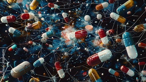 Serene Aerial Realm of Intricate Medicinal Capsules and Interstellar Abstractions photo