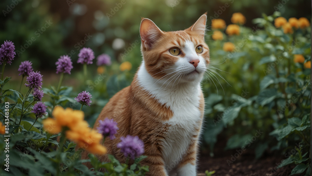  yellow cat in a garden