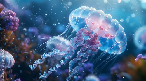 Mesmerizing Jellyfish Floating in a Serene Underwater Dreamscape © TEERAWAT