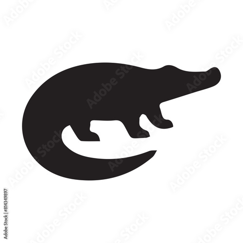 Minimalist crocodile logo on a white background