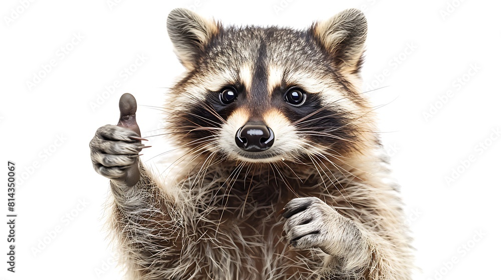 Fototapeta premium Raccoon showing thumbs up sign on white background 