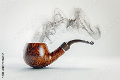 A photo of a wooden pipe emitting smoke, set against a white background. photo