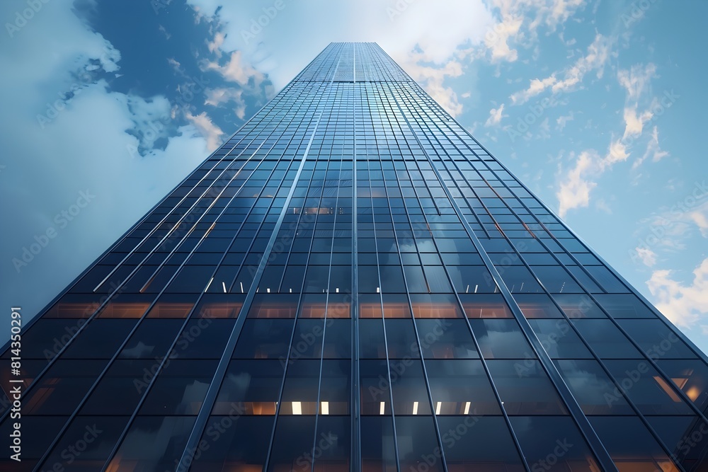Fototapeta premium Majestic Skyscraper Reaches for the Heavens:A Striking Architectural Masterpiece