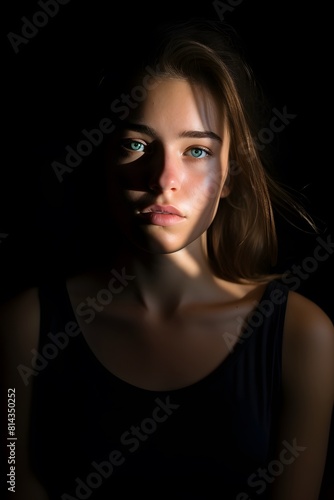 Portrait of a young woman in soft natural light © sangmyeong