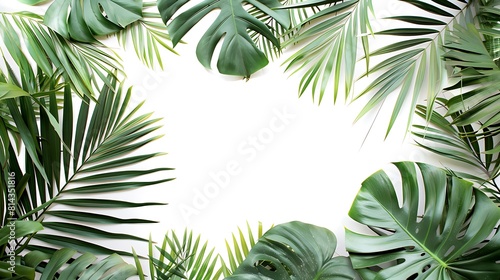 Green palm leaves on white background 