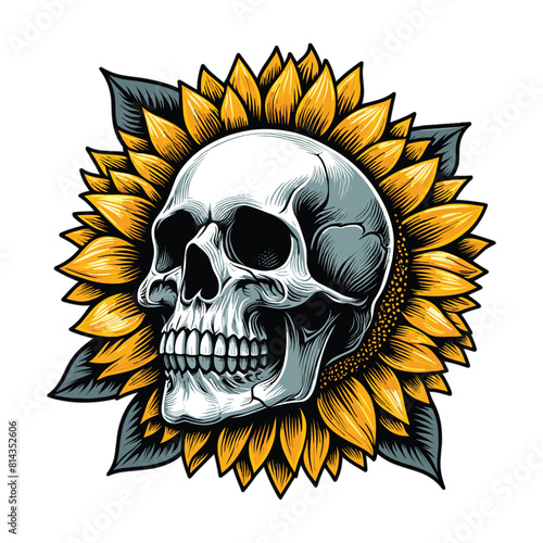 The skull head is in the shape of a sunflower
