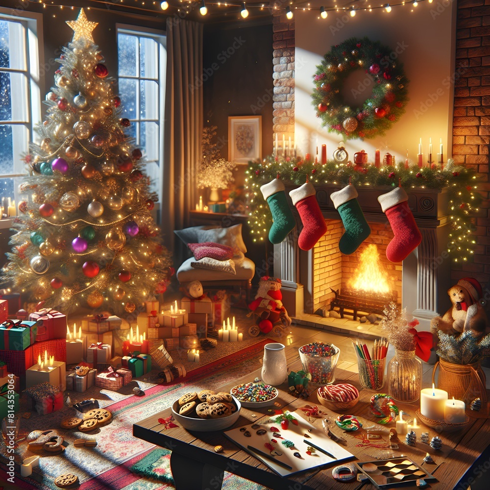 christmas tree with gifts and decorations