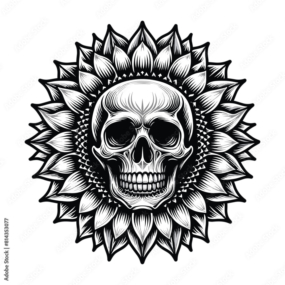 Fototapeta premium The skull head is in the shape of a sunflower
