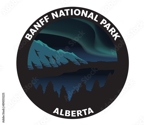 Banff National Park Alberta Northern Lights Aurora Borealis Vector Logo © bullet_chained