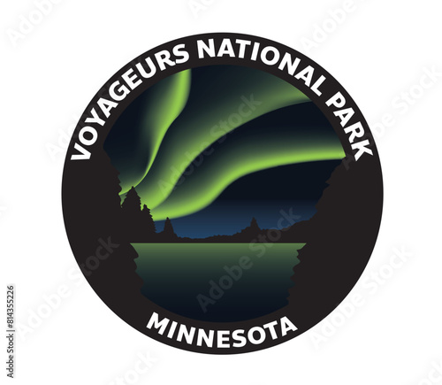 Voyageurs National Park Minnesota Northern Lights Aurora Borealis Vector Logo photo