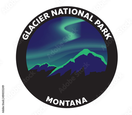Glacier National Park Montana Northern Lights Aurora Borealis Vector Logo