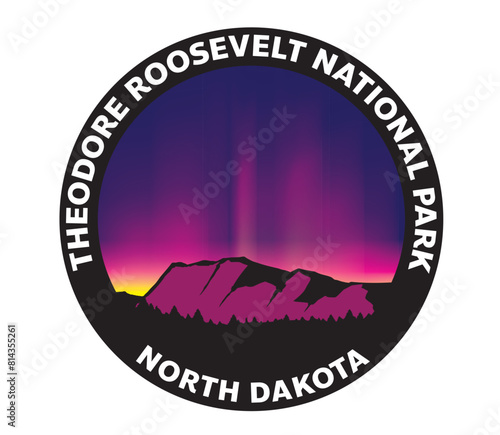 Theodore Roosevelt National Park North Dakota Northern Lights Aurora Borealis Vector Logo © bullet_chained