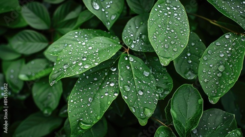 Close-up of water droplets on green leaves in nature