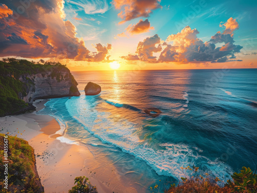 view of nusa penida beach at bali during sunset - ai