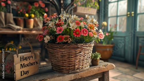 flowers in the market with happy mother day sign