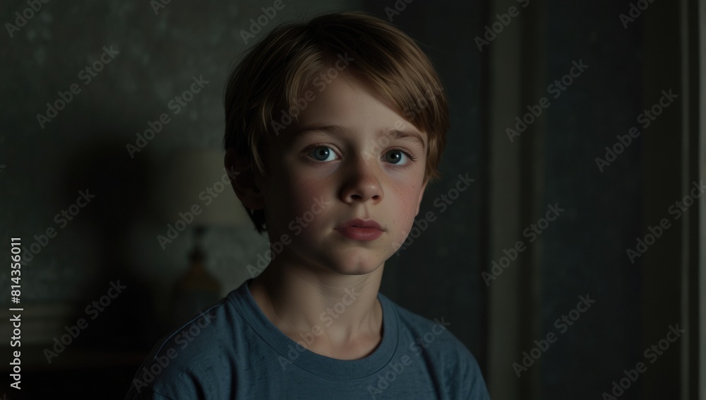 young sad boy in dark room generative AI young sad boy in dark room generative AI