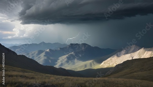 A rugged mountain range with a storm clearing on t upscaled_2