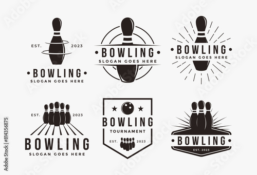 Set of Vintage classic Bowling logo, Bowling club tournament logo vector icon on white background