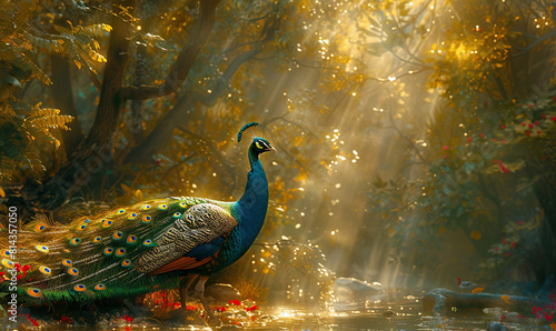Majestic Peacock in Lush Garden , Generate AI