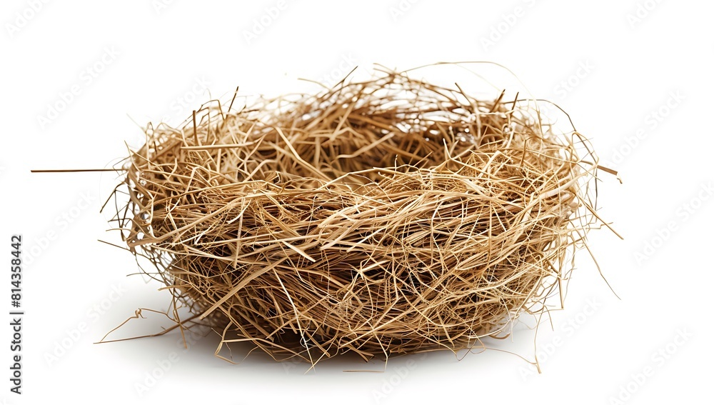 A bird nest made of natural straw, isolated on a white background A bird nest made of natural straw, isolated on a white background