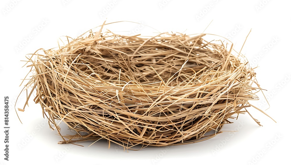 A bird nest made of natural straw, isolated on a white background A bird nest made of natural straw, isolated on a white background