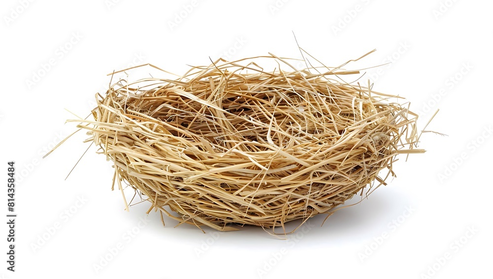 A bird nest made of natural straw, isolated on a white background A bird nest made of natural straw, isolated on a white background