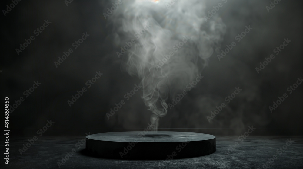 Podium black dark smoke background product platform abstract stage texture fog spotlight. Dark black floor podium dramatic empty night room table concrete wall scene place display studio smoky dust Podium black dark smoke background product platform abstract stage texture fog spotlight. Dark black floor podium dramatic empty night room table concrete wall scene place display studio smoky dust