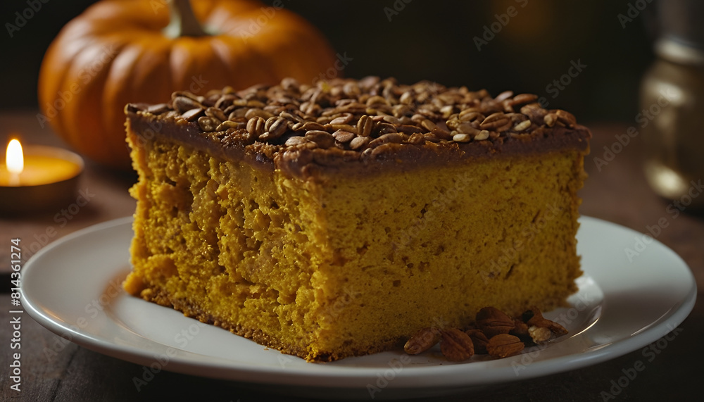 piece of pumpkin cake on a plate piece of pumpkin cake on a plate