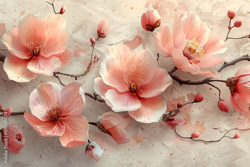 Pink flowers watercolor background. Created with Ai