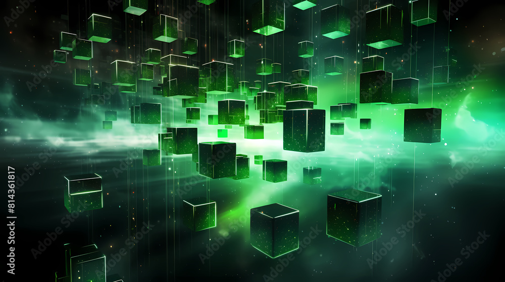 Obraz premium Floating glowing green cube