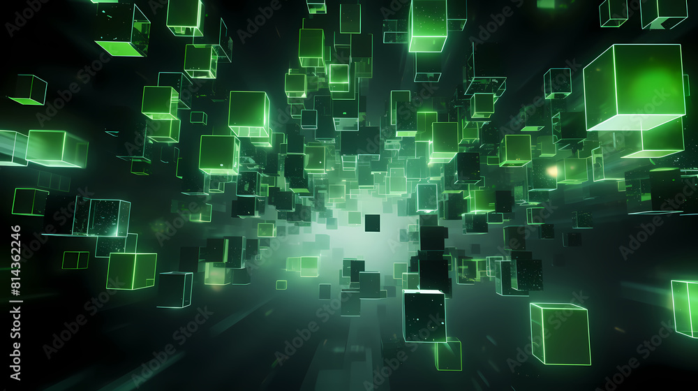 Floating glowing green cube Floating glowing green cube
