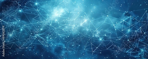 An elongated backdrop featuring electric blue and icy white connections