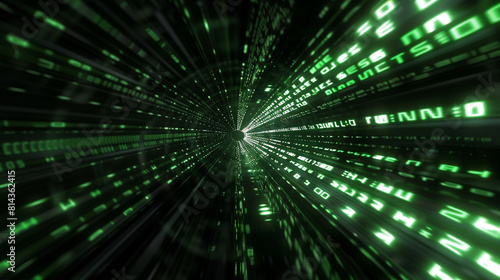 Quantum tunnel, accelerating streams of green matrix numbers through black space