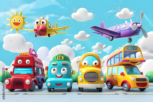 Cute Group of Cartoonish Vehicles Engaging Toddlers in a World of Adventure and Learning © Olive