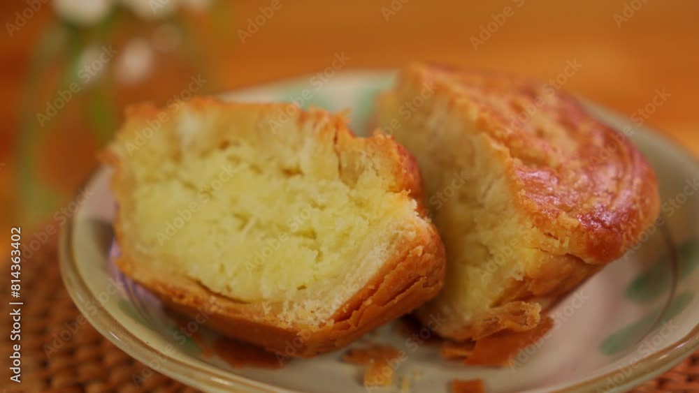 Half Cut Handmade Coconut Tart presented with 360 angle rotation Half Cut Handmade Coconut Tart presented with 360 angle rotation