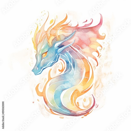 A soft pastel color watercolor painting of a rainbow dragon