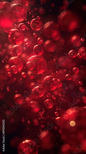 Bubble Pops in Red Liquid with Blurred Bokeh Background