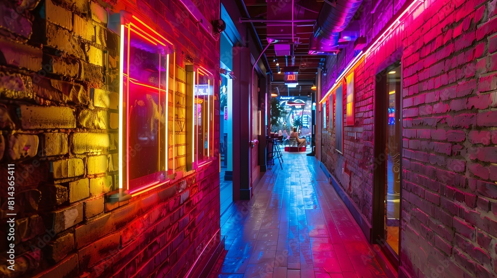brick wall with neon light