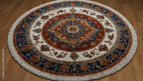 A circular floor rug, captured in close-up, isolated against a white transparent background ai_generated