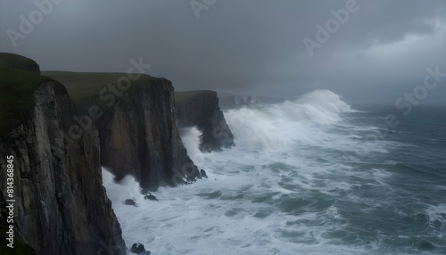 A stormy sea with waves crashing against towering upscaled_2