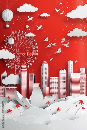 3D Vector gradient singapore national day illustration, State singapore national day, Graphic for design element.