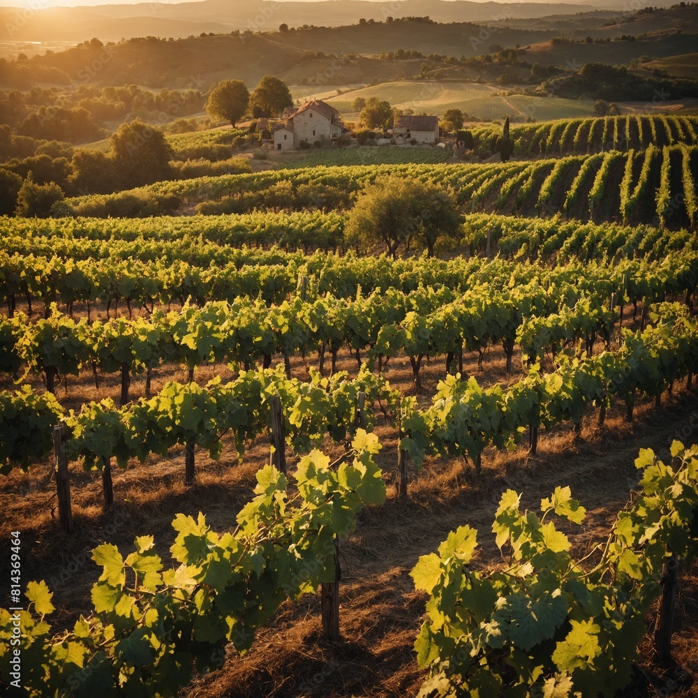 Celebrate National Camera Day with a picturesque shot of a charming vineyard in the golden hour.

