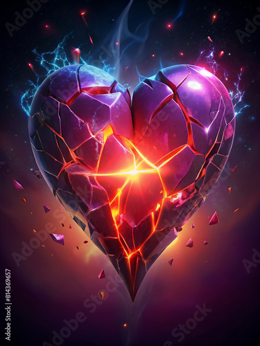 Vibrant Shattered Heart Illustration in Glowing Colors © bingo