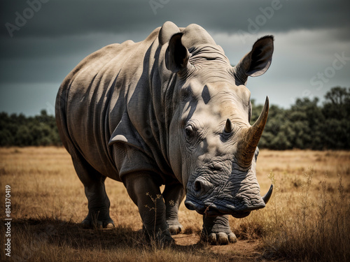 Illustration of a rhino standing outdoors