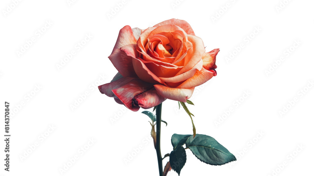 a single rose in full bloom, with delicate petals and vibrant colors, Isolated on a white background a single rose in full bloom, with delicate petals and vibrant colors, Isolated on a white background